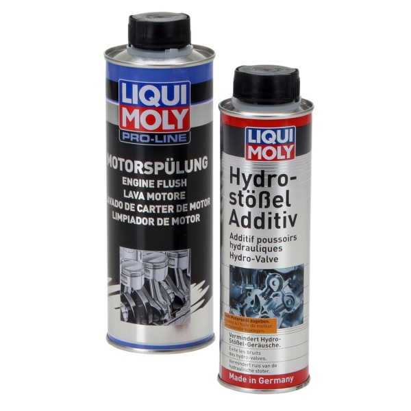 Set Liqui Moly Solutie Curatat Motor Flush 500ML 2427 + Liqui Moly Aditiv Ulei Tacheti Hidraulici Hydro Stossel 300ML 8382